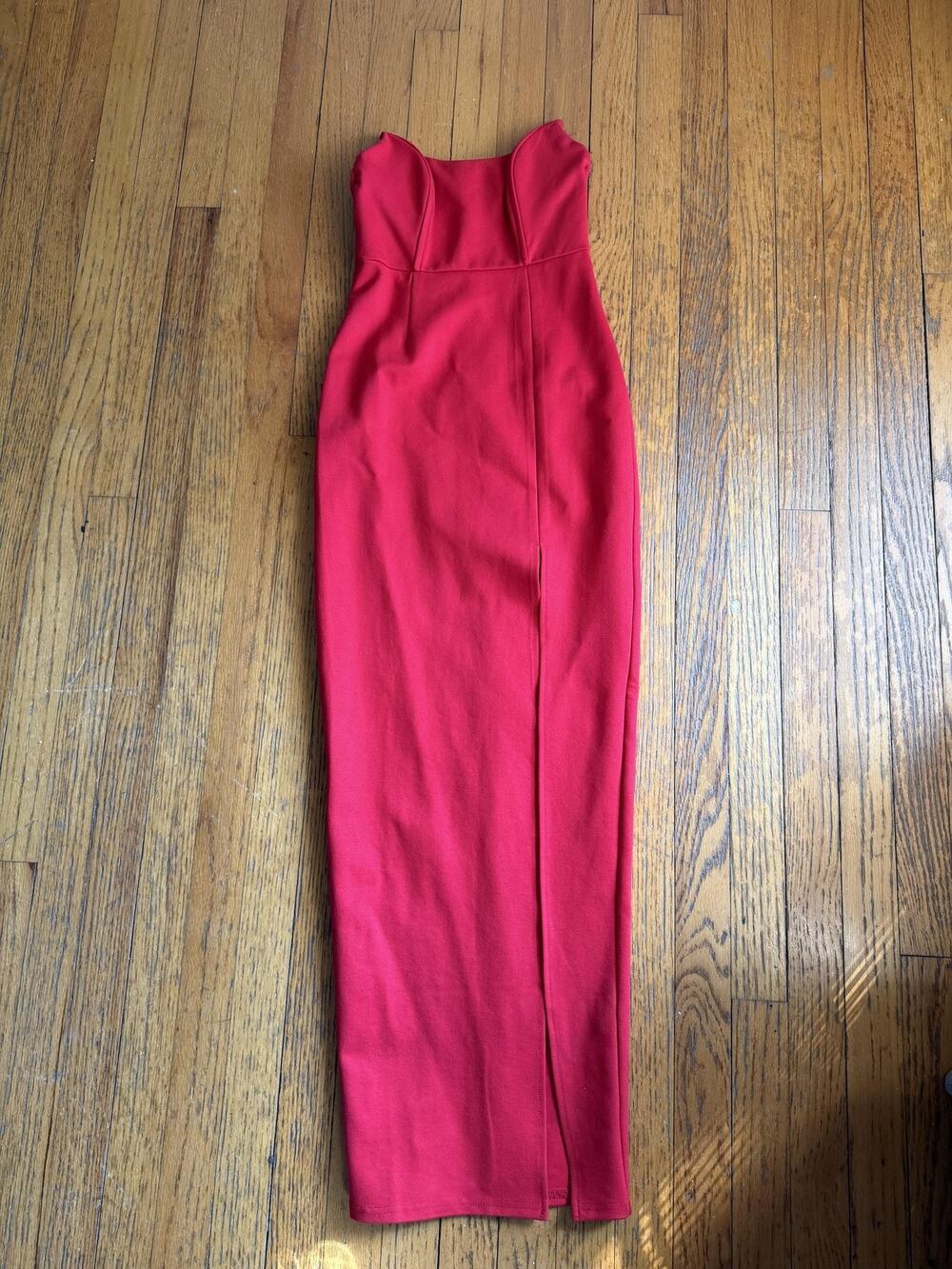 Superdown Dress Womens XS Red Strapless Sweetheart Bodycon Slit Formal